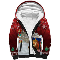 Liechtenstein Christmas Sherpa Hoodie with Santa Claus Castle Snowflakes and National Flag - Wonder Print Shop