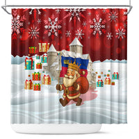 Liechtenstein Christmas Shower Curtain with Santa Claus Castle Snowflakes and National Flag - Wonder Print Shop
