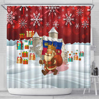 Liechtenstein Christmas Shower Curtain with Santa Claus Castle Snowflakes and National Flag - Wonder Print Shop