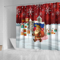 Liechtenstein Christmas Shower Curtain with Santa Claus Castle Snowflakes and National Flag - Wonder Print Shop