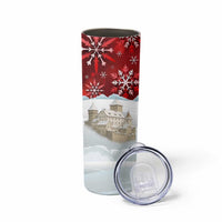 Liechtenstein Christmas Skinny Tumbler with Santa Claus Castle Snowflakes and National Flag - Wonder Print Shop