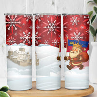 Liechtenstein Christmas Skinny Tumbler with Santa Claus Castle Snowflakes and National Flag - Wonder Print Shop