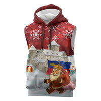 Liechtenstein Christmas Sleeveless Hoodie with Santa Claus Castle Snowflakes and National Flag - Wonder Print Shop