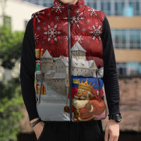 Liechtenstein Christmas Sleeveless Puffer Jacket with Santa Claus Castle Snowflakes and National Flag - Wonder Print Shop