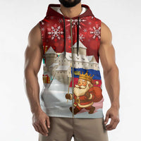 Liechtenstein Christmas Sleeveless Zip Hoodie with Santa Claus Castle Snowflakes and National Flag - Wonder Print Shop