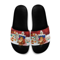 Liechtenstein Christmas Slide Sandals with Santa Claus Castle Snowflakes and National Flag - Wonder Print Shop