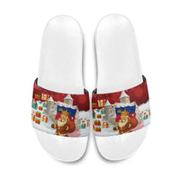 Liechtenstein Christmas Slide Sandals with Santa Claus Castle Snowflakes and National Flag - Wonder Print Shop