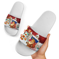 Liechtenstein Christmas Slide Sandals with Santa Claus Castle Snowflakes and National Flag - Wonder Print Shop