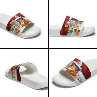 Liechtenstein Christmas Slide Sandals with Santa Claus Castle Snowflakes and National Flag - Wonder Print Shop