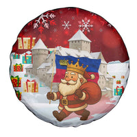Liechtenstein Christmas Spare Tire Cover with Santa Claus Castle Snowflakes and National Flag - Wonder Print Shop