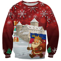 Liechtenstein Christmas Sweatshirt with Santa Claus Castle Snowflakes and National Flag - Wonder Print Shop