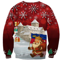 Liechtenstein Christmas Sweatshirt with Santa Claus Castle Snowflakes and National Flag - Wonder Print Shop