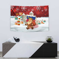 Liechtenstein Christmas Tapestry with Santa Claus Castle Snowflakes and National Flag - Wonder Print Shop