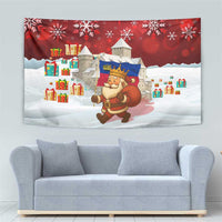 Liechtenstein Christmas Tapestry with Santa Claus Castle Snowflakes and National Flag - Wonder Print Shop