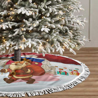 Liechtenstein Christmas Tree Skirt with Santa Claus Castle Snowflakes and National Flag - Wonder Print Shop