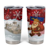Liechtenstein Christmas Tumbler Cup with Santa Claus Castle Snowflakes and National Flag - Wonder Print Shop