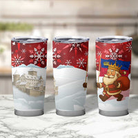 Liechtenstein Christmas Tumbler Cup with Santa Claus Castle Snowflakes and National Flag - Wonder Print Shop