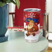 Liechtenstein Christmas Tumbler Cup with Santa Claus Castle Snowflakes and National Flag - Wonder Print Shop