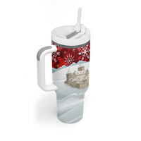 Liechtenstein Christmas Tumbler With Handle with Santa Claus Castle Snowflakes and National Flag - Wonder Print Shop