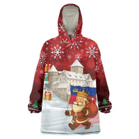 Liechtenstein Christmas Wearable Blanket Hoodie with Santa Claus Castle Snowflakes and National Flag - Wonder Print Shop