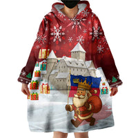Liechtenstein Christmas Wearable Blanket Hoodie with Santa Claus Castle Snowflakes and National Flag - Wonder Print Shop