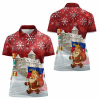 Liechtenstein Christmas Women Polo Shirt with Santa Claus Castle Snowflakes and National Flag - Wonder Print Shop
