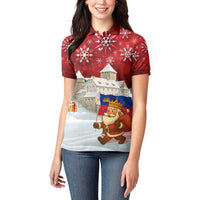 Liechtenstein Christmas Women Polo Shirt with Santa Claus Castle Snowflakes and National Flag - Wonder Print Shop