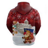 Liechtenstein Christmas Zip Hoodie with Santa Claus Castle Snowflakes and National Flag - Wonder Print Shop
