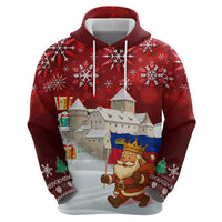 Liechtenstein Christmas Zip Hoodie with Santa Claus Castle Snowflakes and National Flag - Wonder Print Shop