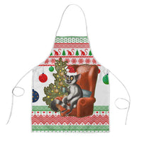 Madagascar Christmas Apron with Lemur Santa Hat Holiday Tree and Festive Pattern - Wonder Print Shop