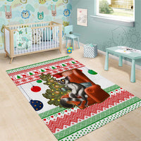 Madagascar Christmas Area Rug with Lemur Santa Hat Holiday Tree and Festive Pattern - Wonder Print Shop
