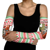 Madagascar Christmas Arm Sleeves with Lemur Santa Hat Holiday Tree and Festive Pattern - Wonder Print Shop