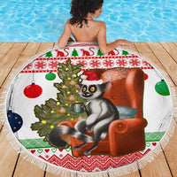 Madagascar Christmas Beach Blanket with Lemur Santa Hat Holiday Tree and Festive Pattern - Wonder Print Shop