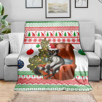 Madagascar Christmas Blanket with Lemur Santa Hat Holiday Tree and Festive Pattern - Wonder Print Shop