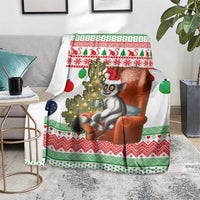 Madagascar Christmas Blanket with Lemur Santa Hat Holiday Tree and Festive Pattern - Wonder Print Shop