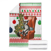 Madagascar Christmas Blanket with Lemur Santa Hat Holiday Tree and Festive Pattern - Wonder Print Shop