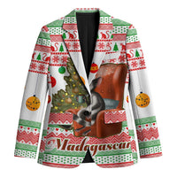 Madagascar Christmas Blazer with Lemur Santa Hat Holiday Tree and Festive Pattern - Wonder Print Shop
