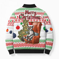 Madagascar Christmas Bomber Puffer Jacket with Lemur Santa Hat Holiday Tree and Festive Pattern - Wonder Print Shop