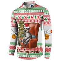 Madagascar Christmas Button Sweatshirt with Lemur Santa Hat Holiday Tree and Festive Pattern - Wonder Print Shop
