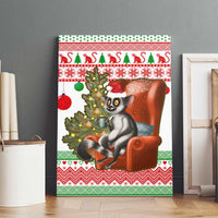 Madagascar Christmas Canvas Wall Art with Lemur Santa Hat Holiday Tree and Festive Pattern - Wonder Print Shop