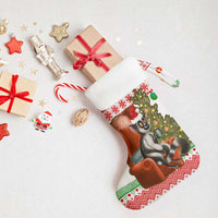 Madagascar Christmas Stocking with Lemur Santa Hat Holiday Tree and Festive Pattern - Wonder Print Shop