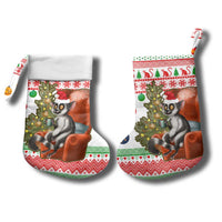 Madagascar Christmas Stocking with Lemur Santa Hat Holiday Tree and Festive Pattern - Wonder Print Shop