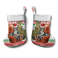 Madagascar Christmas Stocking with Lemur Santa Hat Holiday Tree and Festive Pattern - Wonder Print Shop