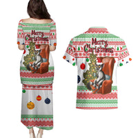 Madagascar Christmas Couples Matching Puletasi and Hawaiian Shirt with Lemur Santa Hat Holiday Tree and Festive Pattern - Wonder Print Shop