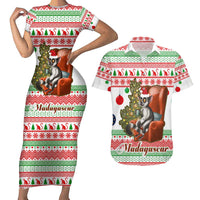 Madagascar Christmas Couples Matching Short Sleeve Bodycon Dress and Hawaiian Shirt with Lemur Santa Hat Holiday Tree and Festive Pattern - Wonder Print Shop