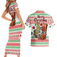 Madagascar Christmas Couples Matching Short Sleeve Bodycon Dress and Hawaiian Shirt with Lemur Santa Hat Holiday Tree and Festive Pattern - Wonder Print Shop