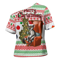 Madagascar Christmas Cross Shoulder Shirt with Lemur Santa Hat Holiday Tree and Festive Pattern - Wonder Print Shop