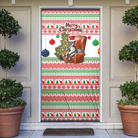 Madagascar Christmas Door Cover with Lemur Santa Hat Holiday Tree and Festive Pattern - Wonder Print Shop