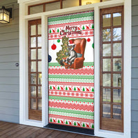 Madagascar Christmas Door Cover with Lemur Santa Hat Holiday Tree and Festive Pattern - Wonder Print Shop