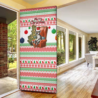 Madagascar Christmas Door Cover with Lemur Santa Hat Holiday Tree and Festive Pattern - Wonder Print Shop